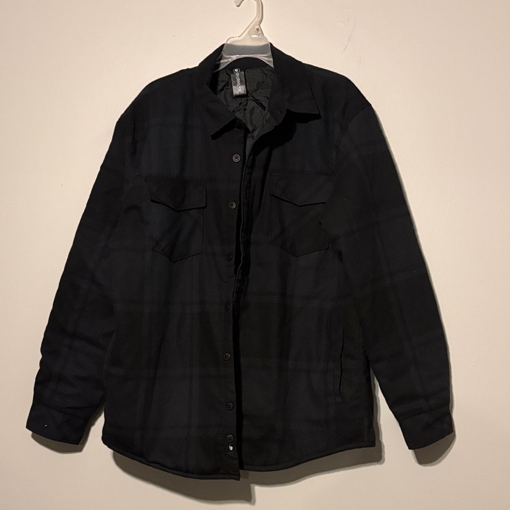 Burnside Black/navy/ gray Plaid Men's quilted Jacket pockets on top/ side sz XL